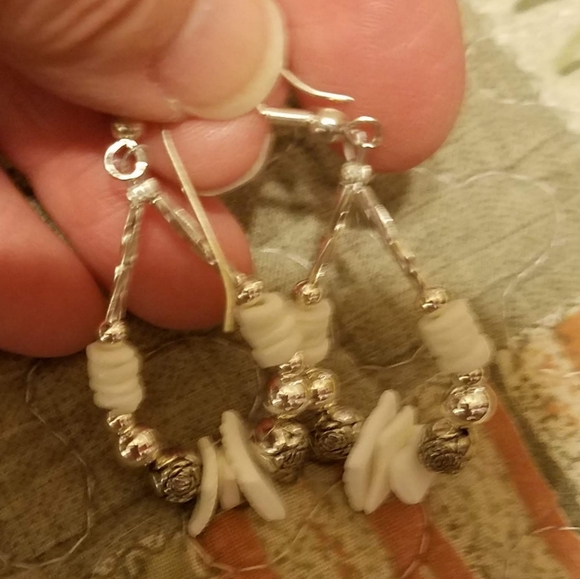 Hand Crafted Jewelry - Pretty white and silver dangly handmade earringsPlease go to my page and see ot